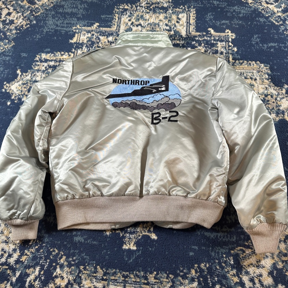 Vintage Mac Murray Northrop B-2 Stealth Bomber Flight Jacket US Air Force Silver